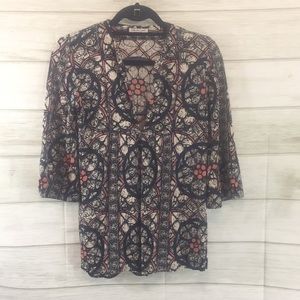 Nieves Lavi V neck Bell Sleeves 100% Silk Blouse